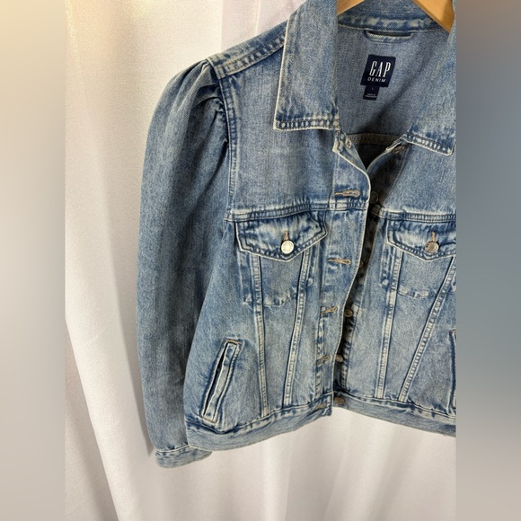 Gap Factory Puff Sleeve Icon Cropped Transitional Denim Jacket Coat NWOT Large - Picture 4 of 9